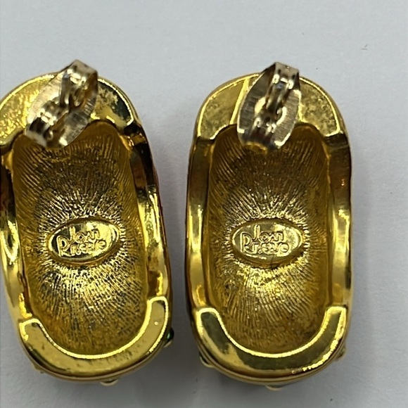 Joan Rivers Gold Tone Blue Red Maroon Green Enamel Pierced Earrings Rhinestones - Picture 5 of 8